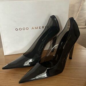 NIB GOOD AMERICAN Cinderella stilettos in light smoke